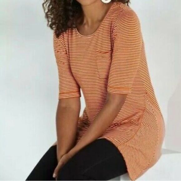 Soft Surroundings Terra Orange & White Striped Tunic Size Medium - Picture 1 of 11